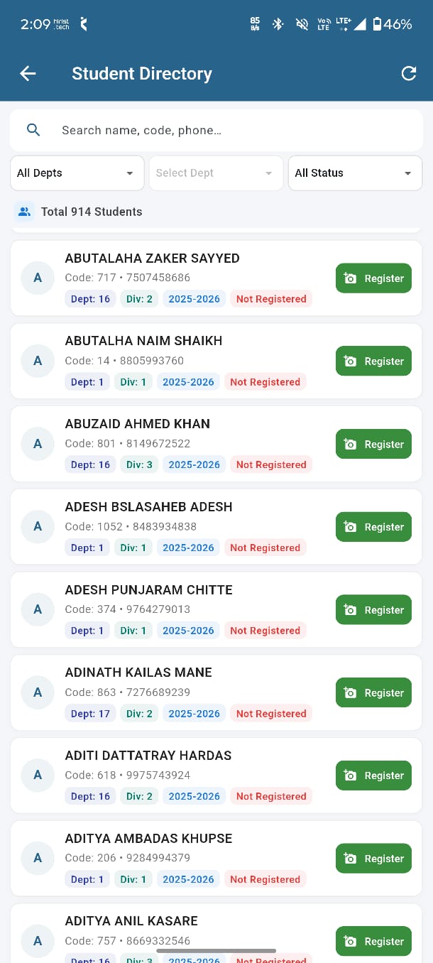 EduERP mobile app attendance analytics dashboard
